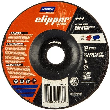 NORTON DOOR CONTROLS Norton Clipper 4 in. D X 5/8 in. Aluminum Oxide Classic Cut-Off Wheel 1 pk 70184601464